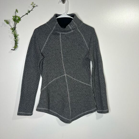prAna Matea Gray Chevron Funnel NEck Wool Blend Pullover Sweater Sz S - Picture 1 of 9